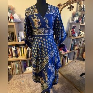 Authentic vintage 70s Indian block print handkerchief wrap dress